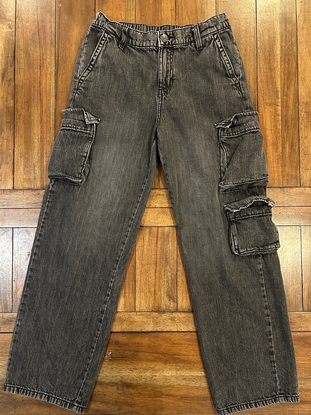 Girls’ Black Cargo Jeans – Size L (14/16)